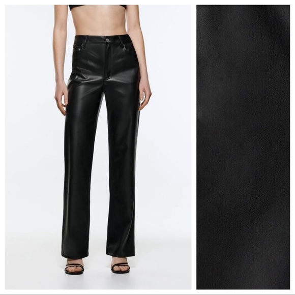 Zara Pants & Jumpsuits Zara Black The 9s Full Length Faux Leather Highwaist Straight Leg